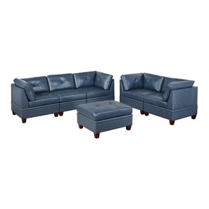 6-piece 102&quotx36&quot Genuine Leather Match Modular Sofa Set in Ink Blue