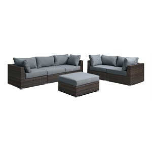 Infini Furnishings 6-piece 102&quotx36&quot Fabric Modular Patio Sofa Set in Gray/Brown