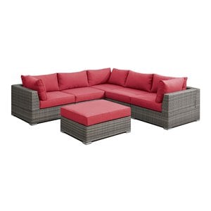 Infini Furnishings 6-piece 102&quotx102&quot Fabric Modular Patio Sectional in Red/Gray