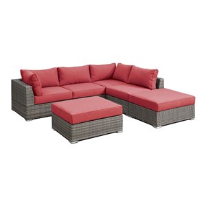 Infini Furnishings 6-piece 102&quotx96&quot Fabric Modular Patio Sectional in Red/Gray