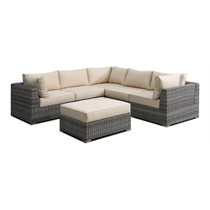 Infini Furnishings 6-piece 102&quotx102&quot Fabric Modular Patio Sectional - Beige/Gray