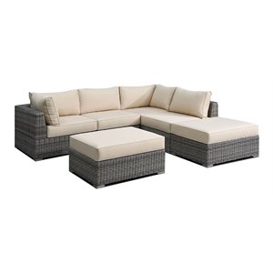 Infini Furnishings 6-piece 102&quotx96&quot Fabric Modular Patio Sectional in Beige/Gray