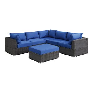 Infini Furnishings 6-piece 102&quotx102&quot Fabric Modular Patio Sectional - Blue/Brown