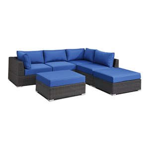 Infini Furnishings 6-piece 102&quotx96&quot Fabric Modular Patio Sectional in Blue/Brown