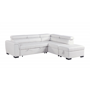 Infini Right Sided Faux Leather Sleeper Sofa with Storage Ottoman in White