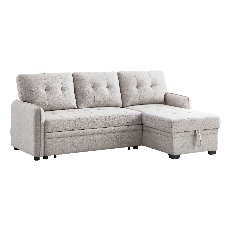 Infini Reversible Fabric Sleeper Sofa & Storage Chaise Set in Light Gray