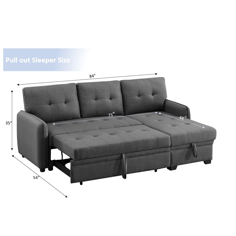 Infini Reversible Fabric Sleeper Sofa & Storage Chaise Set in Dark Gray