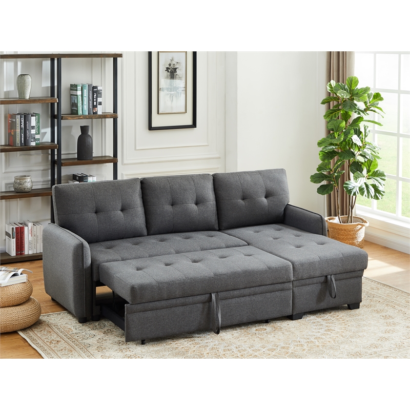 Infini Reversible Fabric Sleeper Sofa & Storage Chaise Set in Dark Gray