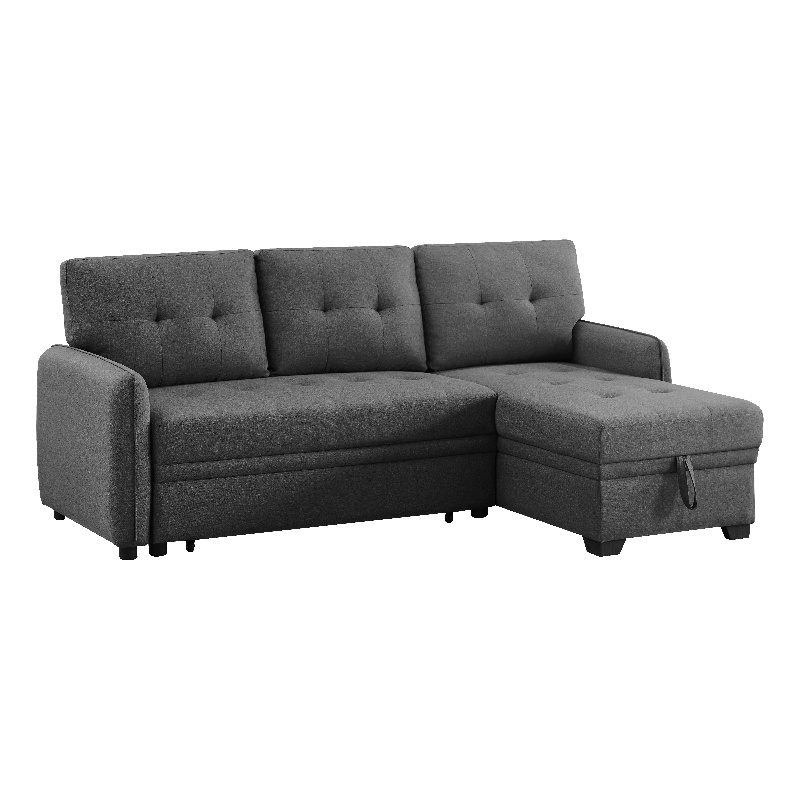 Infini Reversible Fabric Sleeper Sofa & Storage Chaise Set in Dark Gray