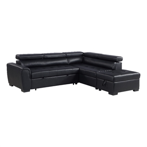 infini right sided faux leather sleeper sofa with storage ottoman in black