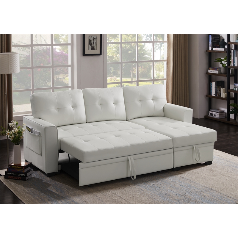 Infini Reversible Faux Leather Pocket Sleeper Sofa in White