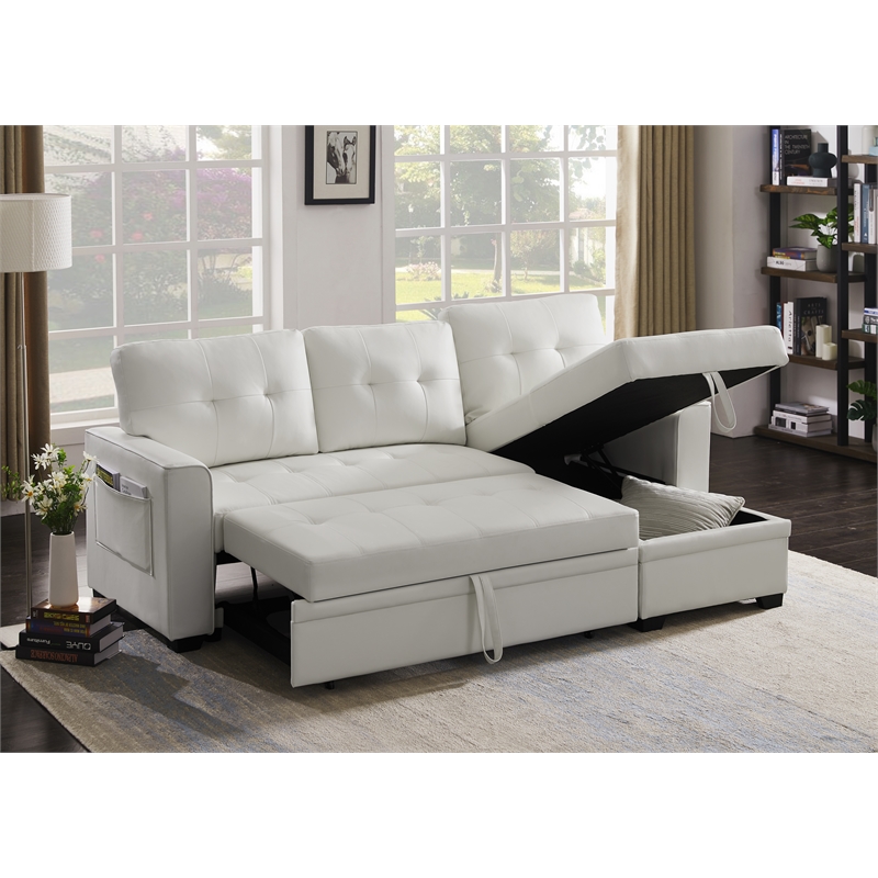 Infini Reversible Faux Leather Pocket Sleeper Sofa in White