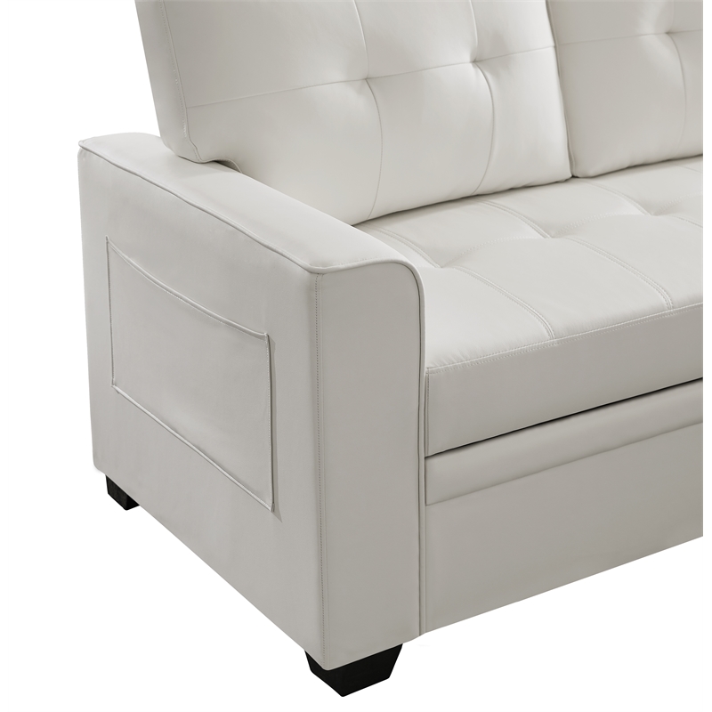 Infini Reversible Faux Leather Pocket Sleeper Sofa in White