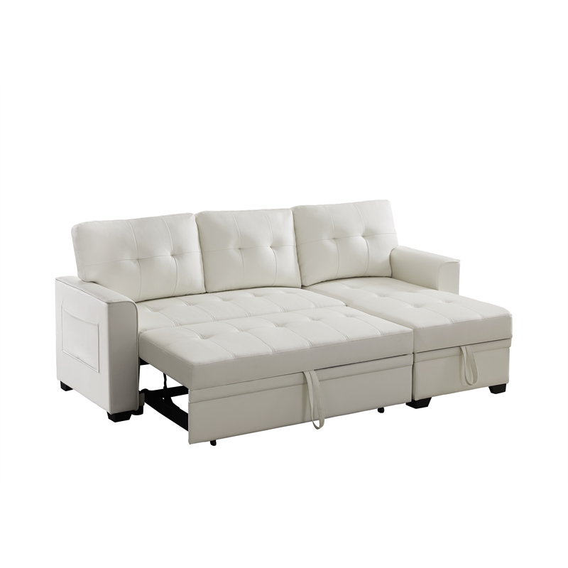Infini Reversible Faux Leather Pocket Sleeper Sofa in White