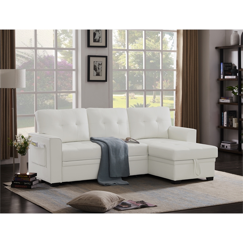 Infini Reversible Faux Leather Pocket Sleeper Sofa in White