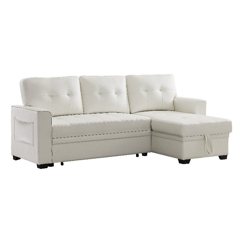 Infini Reversible Faux Leather Pocket Sleeper Sofa in White