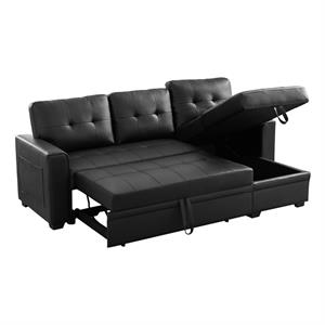 reversible faux leather pocket sleeper sofa in black
