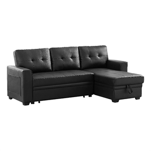 reversible faux leather pocket sleeper sofa in black