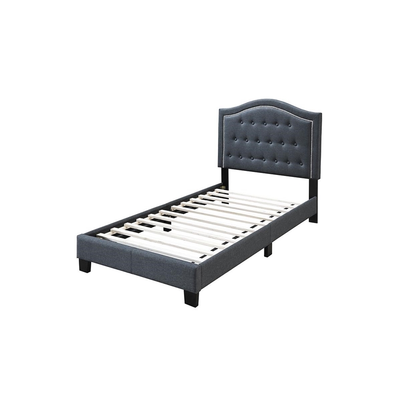 Upholstered Bed Frame with Tufted Button Nailhead Headboard - Charcoal Twin Size