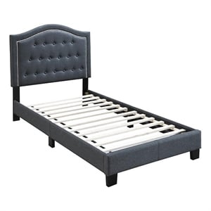upholstered bed frame with tufted button nailhead headboard - charcoal twin size