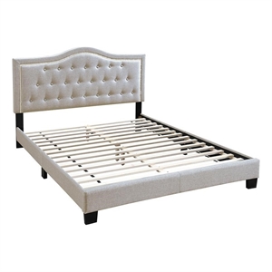 upholstered bed frame with tufted button nailhead headboard - beige twin size