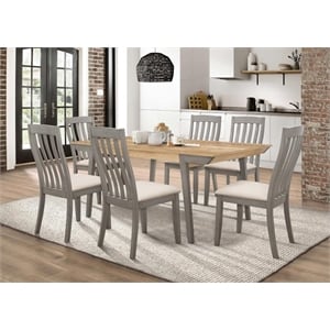 7 Pcs Wooden Dining Set -Two tone Dining Table with 6 Slatted Wood Design Chairs