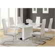 7 Pcs Dining Set T-shape Glossy White Dining Table with 6 Faux Leather Chairs