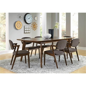 7 Pieces Wooden Dining Set-Wooden Dining Table with 6 Wooden Gray Fabric Chairs