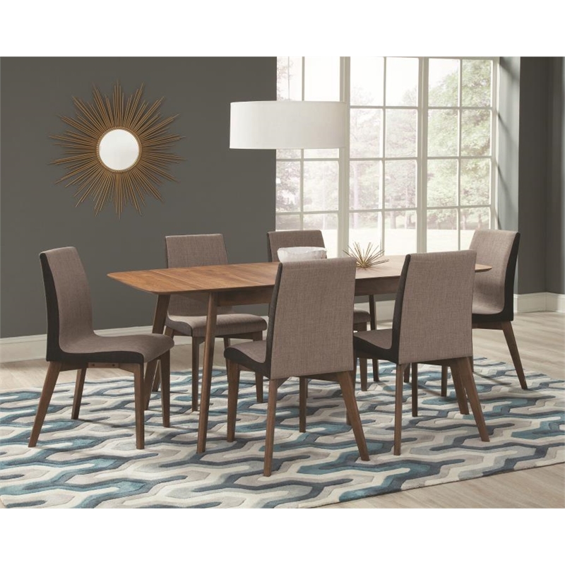7 Pcs Wooden Dining Set-Butterfly Leaf Dining Table with 6 Gray Fabric Chairs