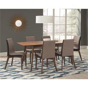 7 Pcs Wooden Dining Set-Butterfly Leaf Dining Table with 6 Gray Fabric Chairs