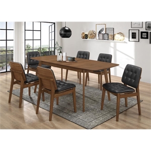 7 Pcs Dining Set-Butterfly Leaf Dining Table with 6 Black Faux Leather Chairs