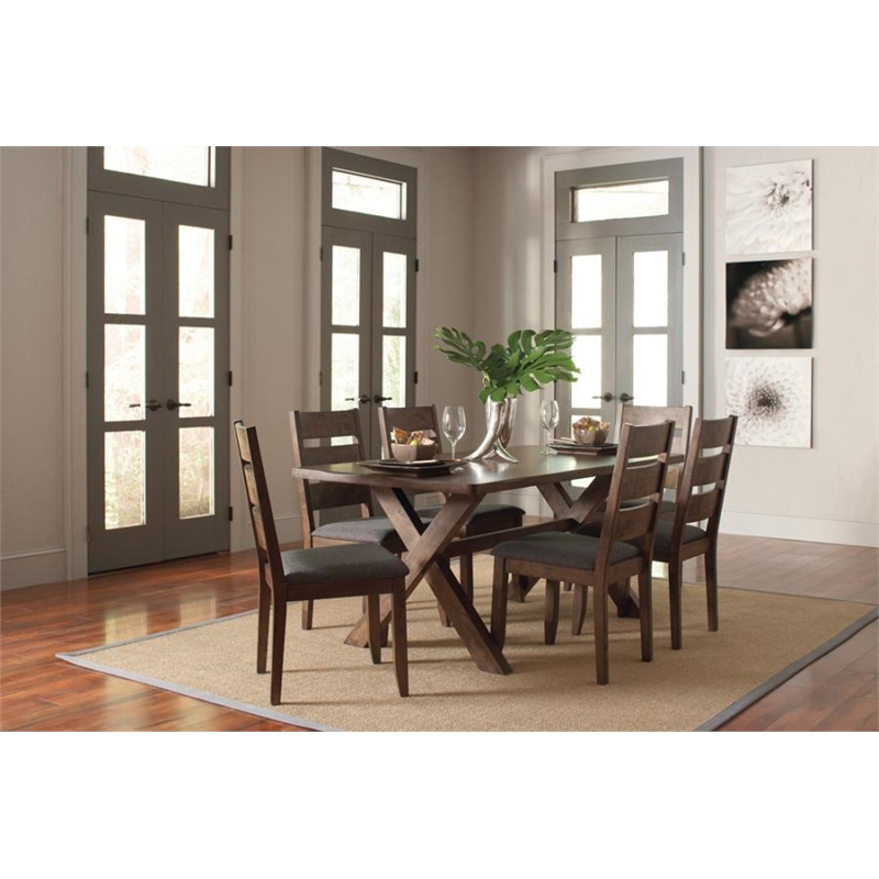 7 Pcs Wooden Dining Set X-Shape Dining Table with 6 Slatted Wood Chairs