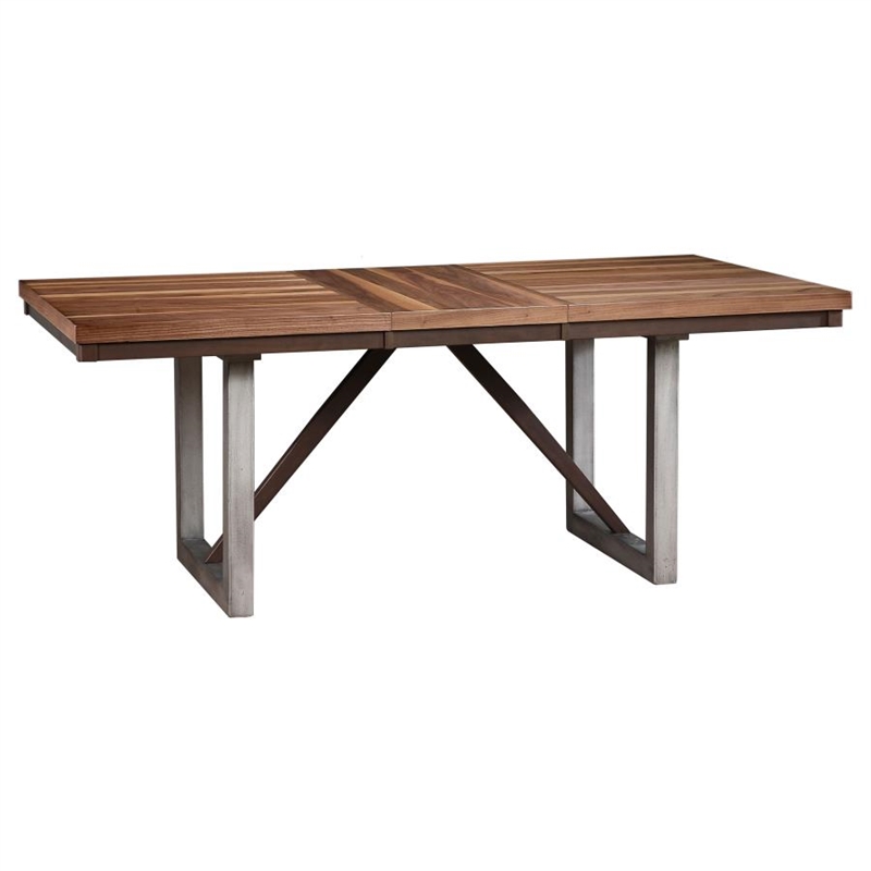 7 Pcs Set Extendable Leaf Dining Table with 6 Wooden Gray Fabric Chairs