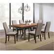 7 Pcs Set Extendable Leaf Dining Table with 6 Wooden Gray Fabric Chairs
