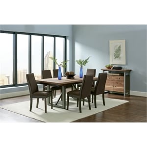 7 Pcs Set Extendable Leaf Dining Table with 6 Wooden Cocoa Fabric Chairs