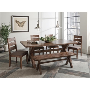 6 Pcs Wooden Dining Set - X-Shaped Dining Table and Bench with 4 Wood Chairs