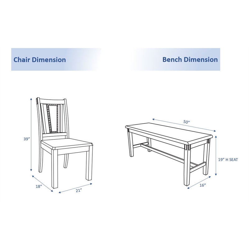 6 Pcs Wooden Set - Dining Table with 4 Chairs and Kitchen Bench in Grey Finish