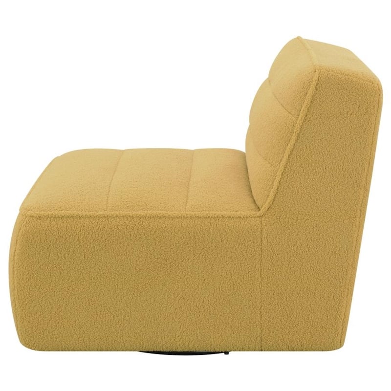 Sherpa Accent Teddy Fabric 360-degree Swivel Armless Chair in Mustard