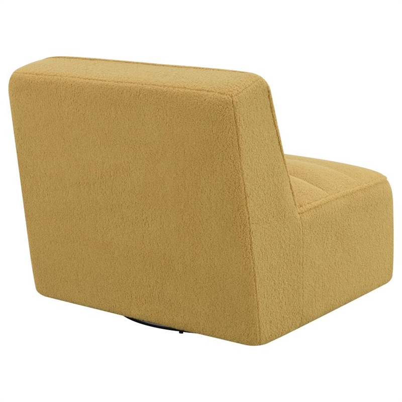 Sherpa Accent Teddy Fabric 360-degree Swivel Armless Chair in Mustard