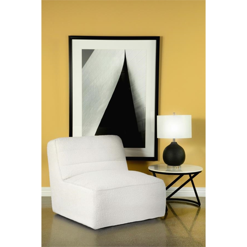 Sherpa Accent Teddy Fabric 360-degree Swivel Armless Chair in White