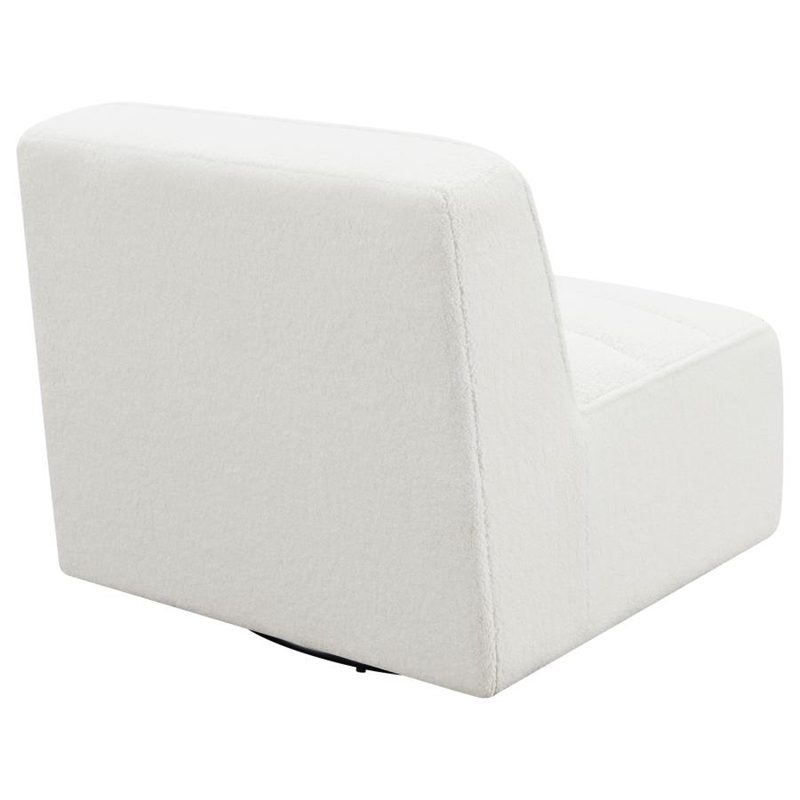 Sherpa Accent Teddy Fabric 360-degree Swivel Armless Chair in White