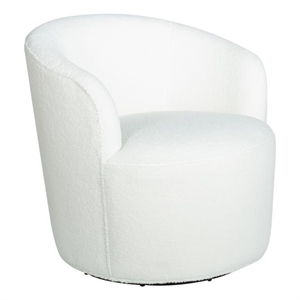 Sherpa Barrel Accent Modern Teddy Fabric 360 Degree Club Swivel Chair in White