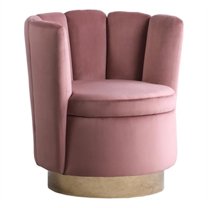 Barrel Accent Channeled Tufted Swivel Chair in Rose Velvet