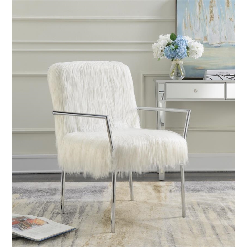 Faux Sheep-fur Upholstered Accent Chair with Metal Arm