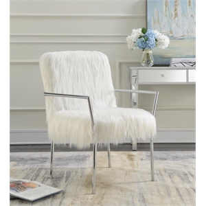 Faux Sheep-fur Upholstered Accent Chair with Metal Arm