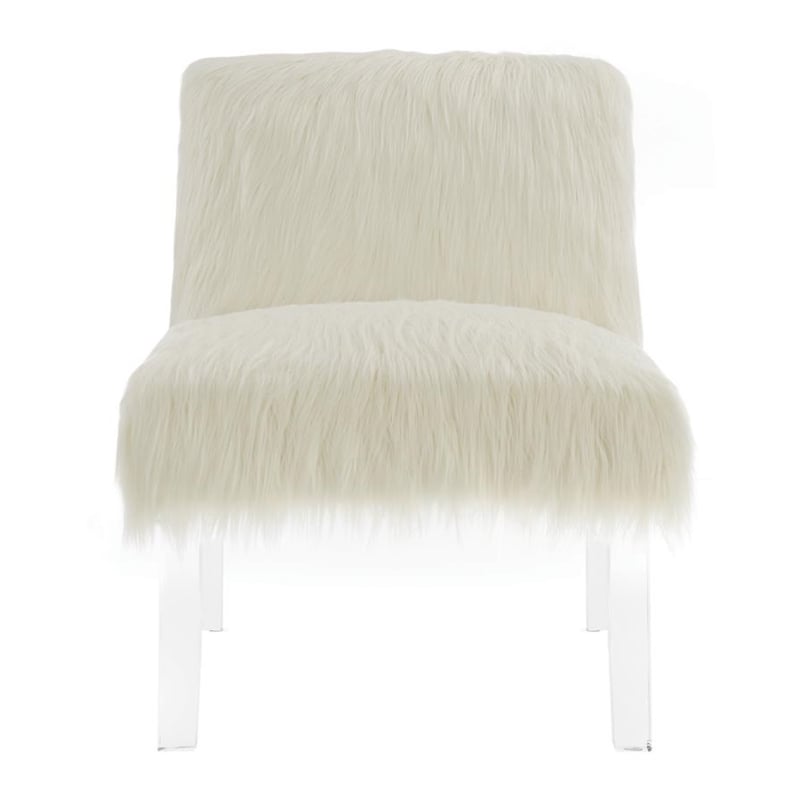 Faux Sheep-fur Upholstered Accent Chair with Clear Acrylic Legs Design