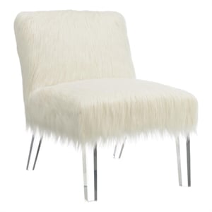 faux sheep-fur upholstered accent chair with clear acrylic legs design