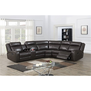 Vegan Leather Motion Reclining Sectional Sofa in Dark Brown