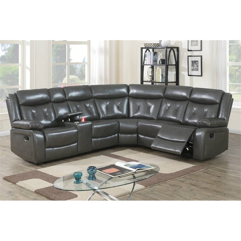 Vegan Leather Power Motion Reclining Sectional Sofa in Taupe