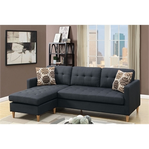 Reversible Sectional Sofa Couch for Apartment Living Room in Black